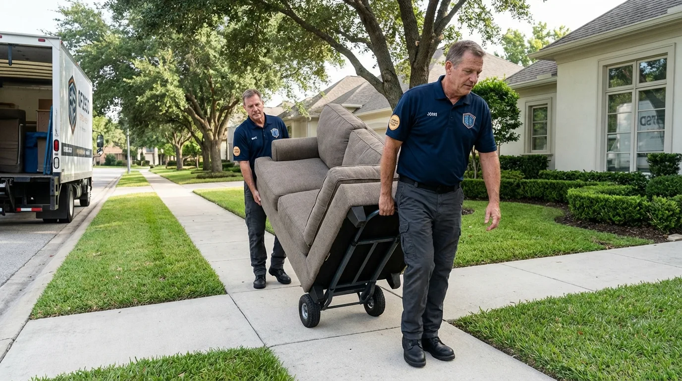 Local residential moving crew loading furniture in Woodworth, LA