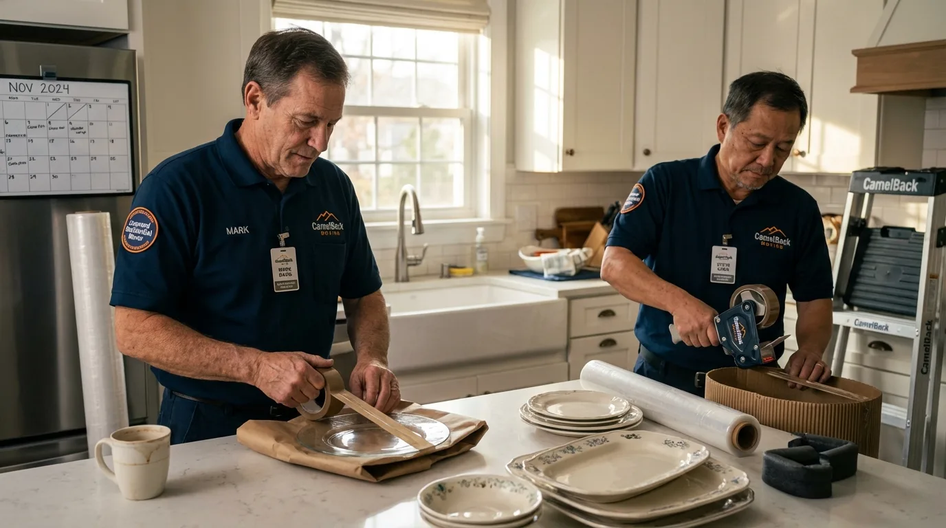 Professional crew packing kitchen dishware in Woodworth, LA